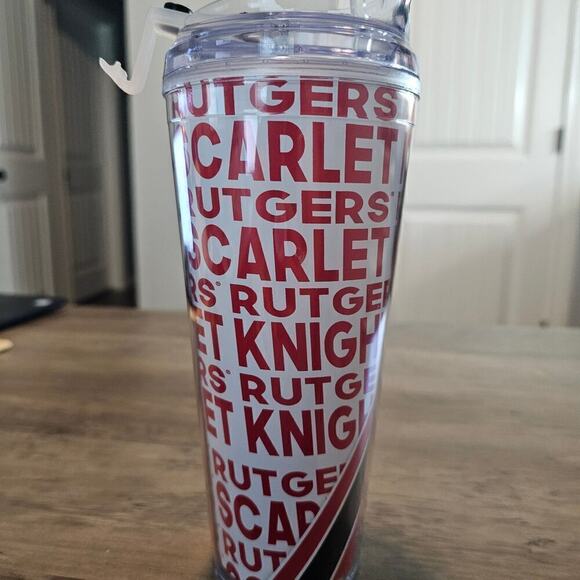 Rutgers University Scarlet Knights Tumbler Plastic With Straw Lid Red White - Picture 3 of 10